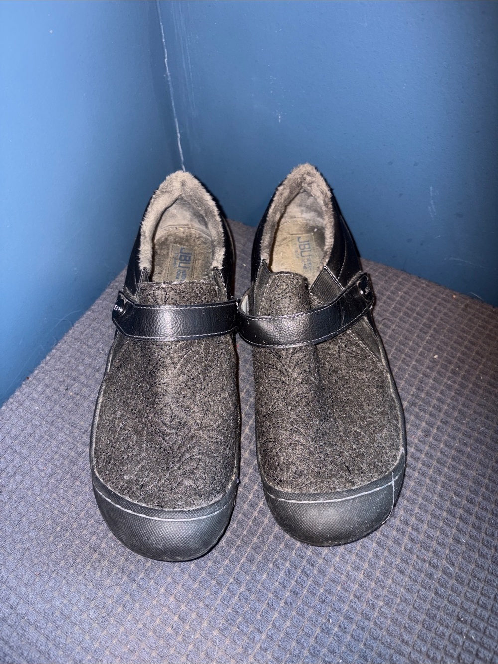 JBU Black Felt Mary Jane Clog Mules